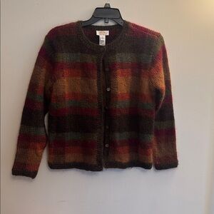 Talbots Hand Knit Striped Cardigan Sweater Mohair Medium